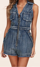 Load image into Gallery viewer, Denim Romper with Silver Chain Cutouts

