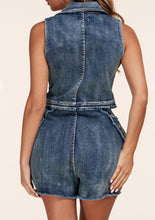 Load image into Gallery viewer, Denim Romper with Silver Chain Cutouts
