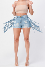 Load image into Gallery viewer, Denim Ripped Shorts with Side Fringe
