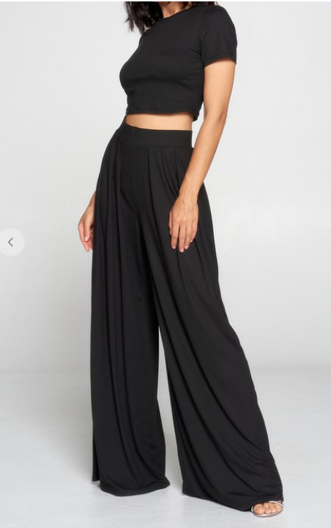 Crop Top with Wide Leg Palazzo Pant Set